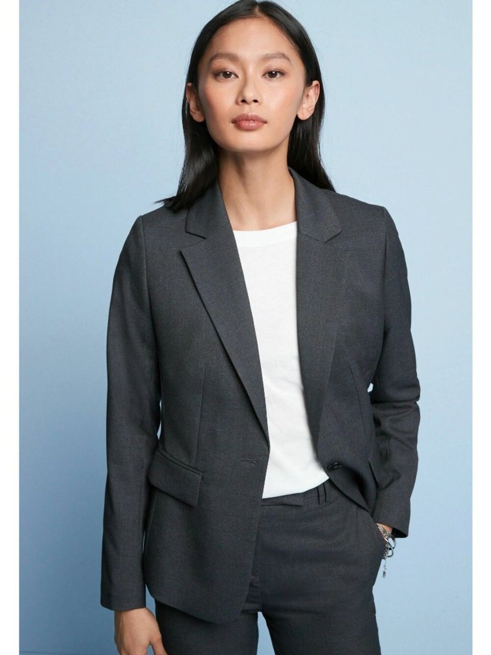 Calvin Klein Blazer Jacket Womens Size 12P Charcoal Gray One-Button Fully Lined